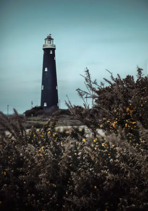 Photo of Dungeness Lighthouse, a lighthouse near New Romney, Kent, south east England.