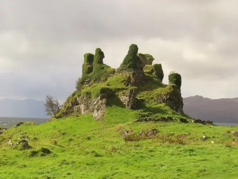 Photo of Coeffin Castle, a ruined castle near Clachan in the Lynn of Lorn, Argyll and Bute, the Scottish Highlands and Islands.