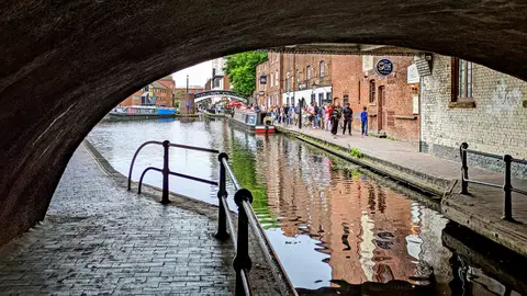 Photo of Gas Street Basin, a landmark near Birmingham, the West Midlands, central England.