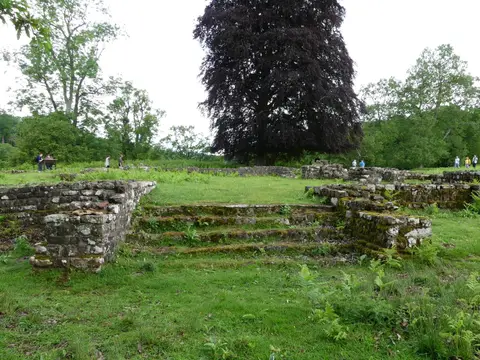 Photo of Little Camp Hill tower keep, a ruined castle near Newland, Gloucestershire, south west England.