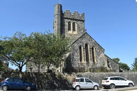 Photo of St Cadfan's Church, a church near Tywyn, Gwynedd, north Wales.