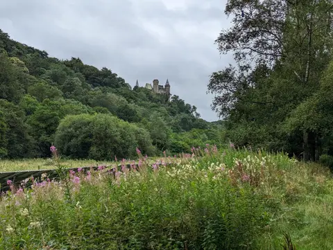 Photo of Alton Castle, a ruined castle in Staffordshire, central England.