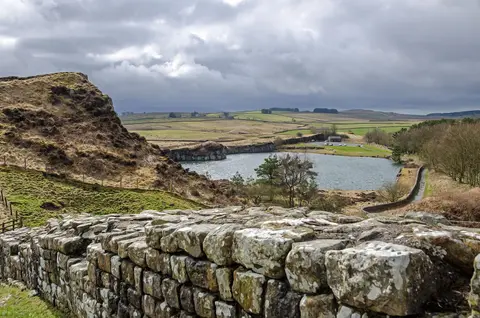 Photo of Cawfields Roman Wall, a frontier wall near Haltwhistle, Northumberland, north east England.