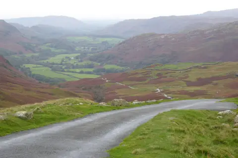 Photo: Hardknott Pass, a viewpoint near Boot in the Lake District, Cumbria, north west England.