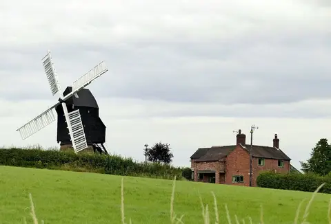 Photo of Cat and Fiddle Mill, a windmill near Dale Abbey, Derbyshire, central England.