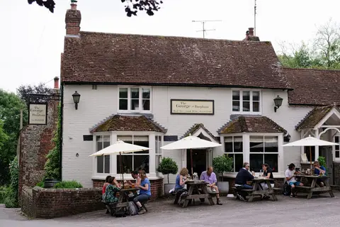 Photo of The George at Burpham, a pub in the South Downs, West Sussex, south east England.