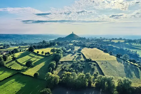 Photo of Glastonbury Tor, a country estate in Somerset, south west England.