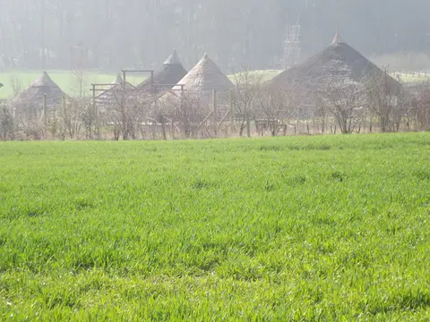 Photo of Butser Ancient Farm, a visitor attraction near Chalton in the South Downs, Hampshire, south east England.
