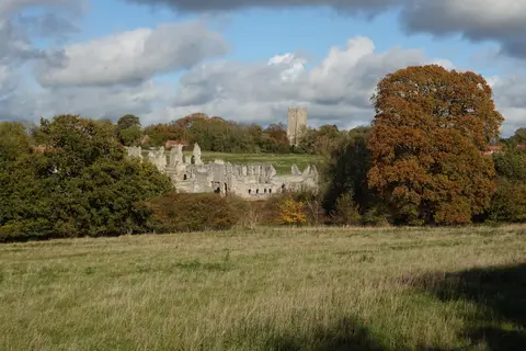 Photo of Castle Acre Priory, a ruined castle in Norfolk, eastern England.