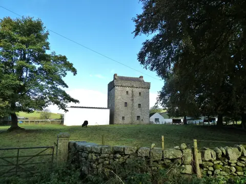 Photo of Drumcoltran Castle, a ruined tower house near New Abbey, Dumfries and Galloway, southern Scotland.