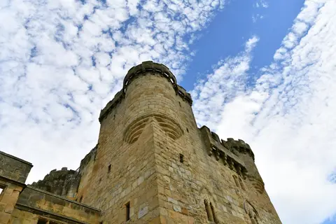 Photo of Belsay tower house, a ruined tower house near Newcastle Airport Metro, Northumberland, north east England.