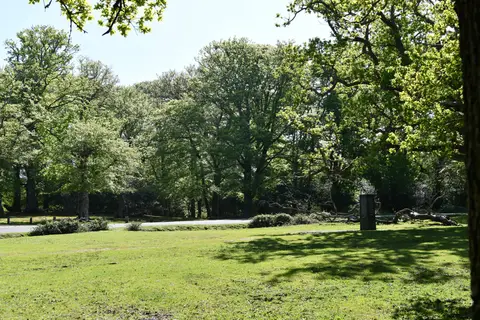 Photo of Rufus Stone, a landmark near Minstead in the New Forest, Hampshire, south east England.