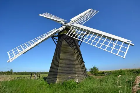 Photo of Herringfleet Smock Mill, a windmill in the Broads, Suffolk, eastern England.