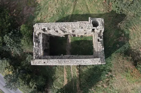 Photo of Whorlton Castle, the earthworks of a former castle near Osmotherley in the North York Moors, North Yorkshire, northern England.