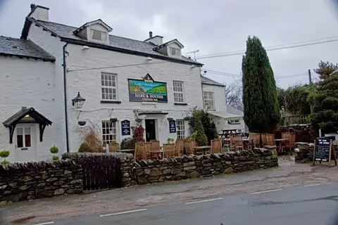 Photo of The Hare & Hounds, a pub near Bowland Bridge in the Lake District, Cumbria, north west England.