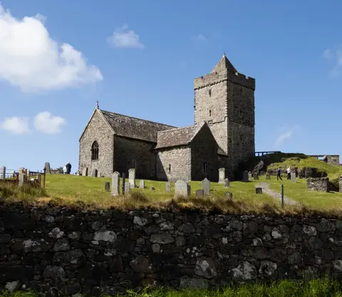 Photo of St Clement's Church, Rodel, a church in South Lewis, Harris and North Uist, Na h-Eileanan Siar, the Scottish Highlands and Islands.
