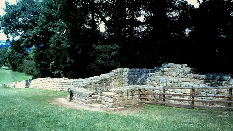 Photo of Brunton Turret, Hadrian's Wall, a frontier wall near Hexham, Northumberland, north east England.
