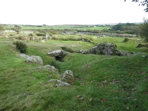 Photo of Carn Euny Ancient Village, a prehistoric village near Sennen Cove, Cornwall, south west England.
