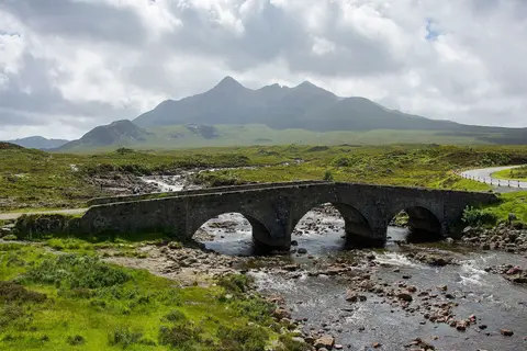 Photo of Sligachan Old Bridge, a visitor attraction in the Cuillin Hills, Highland, the Scottish Highlands and Islands.