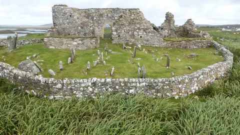 Photo of Teampull na Trionaid, a church near Carinish, Na h-Eileanan Siar, the Scottish Highlands and Islands.