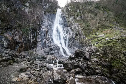Photo of Aber Falls, a waterfall near Rowen in Eryri, Gwynedd, north Wales.