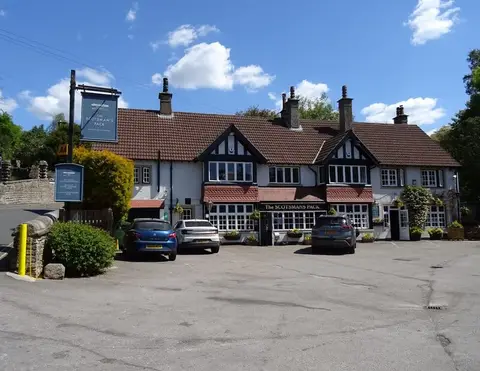 Photo of The Scotsman's Pack Country Inn, a pub near Hathersage in the Peak District, Derbyshire, central England.