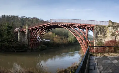 Photo of The Iron Bridge, a landmark near Ironbridge, Shropshire, central England.
