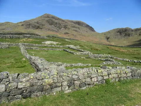 Photo of Hardknott Roman fort, a Roman fort near Boot in the Lake District, Cumbria, north west England.