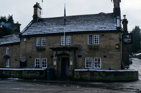 Photo of The Devonshire Arms at Beeley, a pub in the Peak District, Derbyshire, central England.