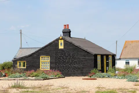 Photo of Prospect Cottage, a landmark near New Romney, Kent, south east England.