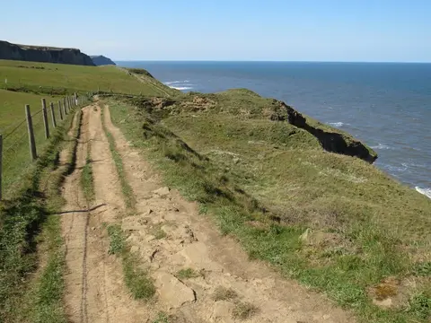 Photo of the coast at Robin Hood's Bay, North Yorkshire, northern England.