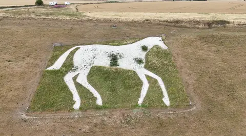 Photo of Devizes White Horse, a hill figure in the North Wessex Downs, Wiltshire, south west England.