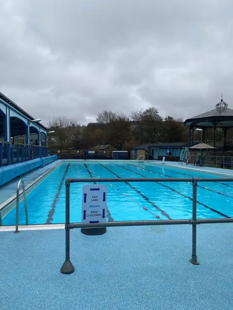 Photo of Hathersage Swimming Pool, a lido in the Peak District, Derbyshire, central England.