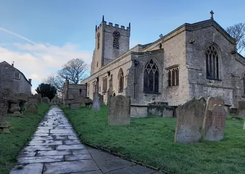 Photo of St Mary and St Alkelda's Church, a church near Middleham, North Yorkshire, northern England.