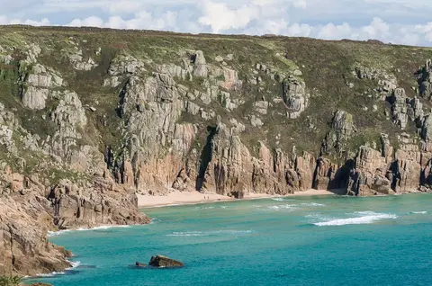 Photo of Pedn Vounder, a beach near Sennen Cove, Cornwall, south west England.