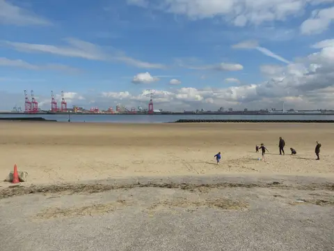 Photo of New Brighton Beach East, a swimming spot near Liverpool, Merseyside, north west England.
