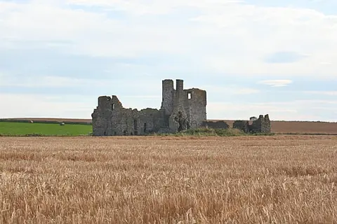 Photo of Pittulie Castle, a ruined castle near Rosehearty, Aberdeenshire, north east Scotland.