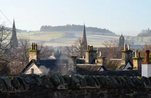 Photo of Peebles, a village in the Scottish Borders, southern Scotland.
