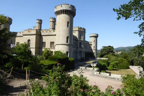 Photo of Eastnor Castle, a Grade II* registered house & garden near Ledbury in the Malvern Hills, Herefordshire, central England.