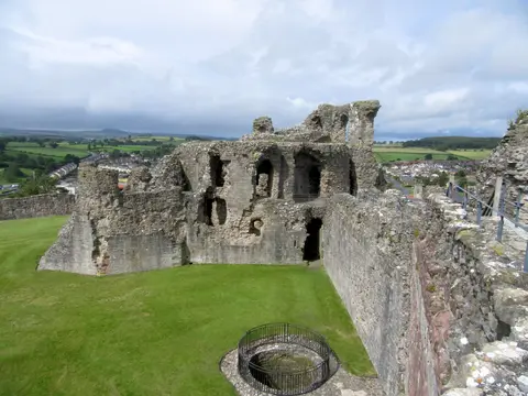 Photo of Denbigh Castle, a ruined castle in Denbighshire, north Wales.