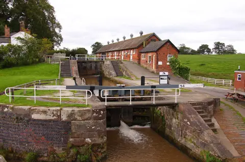 Photo of Bunbury Locks and Mill, a landmark in Cheshire, north west England.