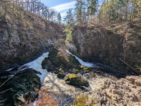 Photo of Conwy Falls, a waterfall near Betws-y-Coed in Eryri, Conwy, north Wales.
