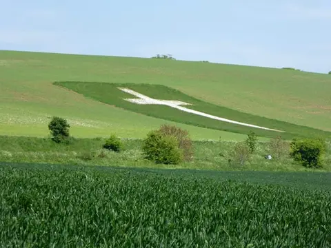 Photo of Lenham Cross, a hill figure near Charing, Kent, south east England.