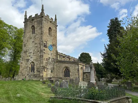 Photo of St Lawrence's Church, Eyam, a church in the Peak District, Derbyshire, central England.