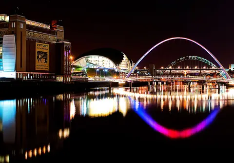 Photo of Gateshead Millennium Bridge, a landmark near Newcastle upon Tyne, Tyne and Wear, north east England.