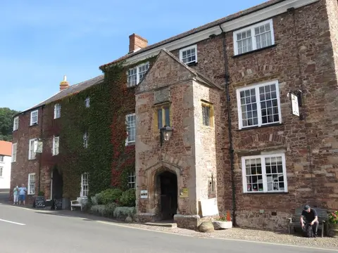 Photo of The Luttrell Arms, a gastropub near Dunster in Exmoor, Somerset, south west England.