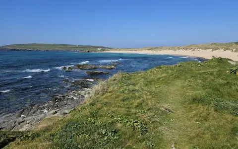 Photo of Constantine Bay, a swimming spot near Padstow, Cornwall, south west England.
