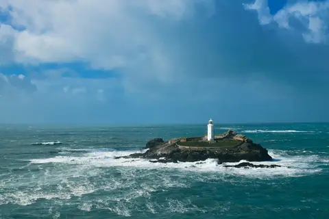 Photo of Godrevy Lighthouse, a lighthouse near St Ives, Cornwall, south west England.