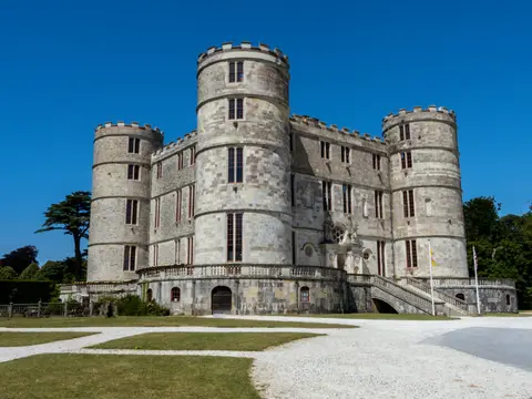 Photo of Lulworth Castle, a ruined castle near Wareham, Dorset, south west England.