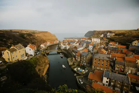Photo of Staithes, a village in the North York Moors, North Yorkshire, northern England.